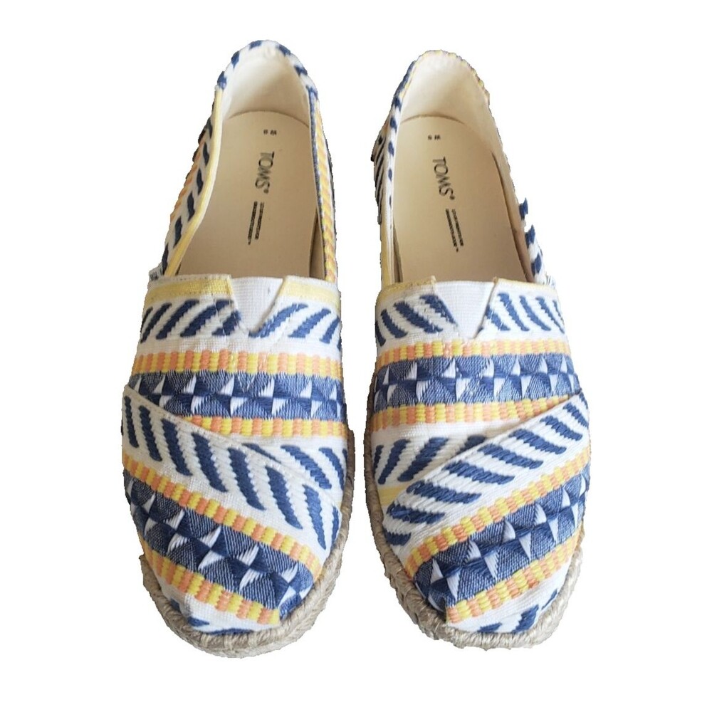 TOMS Alpargata Rope Natural Global Jacquard Espradille Flat Blue Yellow Size 9 - Picture 3 of 11